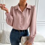 Spring Summer Office Fur Ball Stitching Lace Shirt Top Women