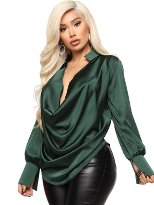 Simple Autumn Women Shirt Sexy Large V-neck Shirt Satin Casual Wild Women Shirt