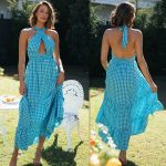 Summer   Halterneck Lace-up Backless Large Swing Dress