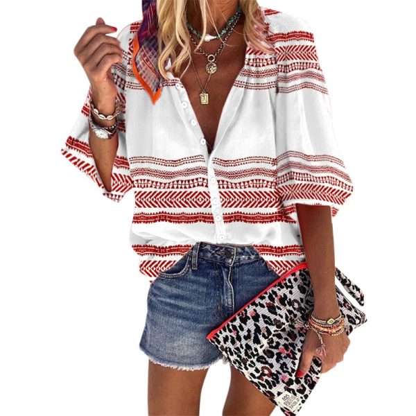 Women Striped Printing Stylish Shirt Women Top