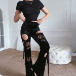 Spring Summer High Waist Hollow Out Cutout Out Floral Print Casual Design All Matching Drooping Straight Pants