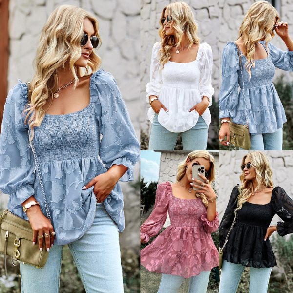 Square Collar Long Upper Outer Garment Spring Autumn All-Match Top Shirt For Women