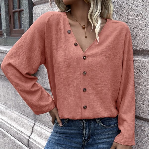 Women Clothing Casual Solid Color Single Breasted Cardigan Shirt Long Sleeved Shirt Women Top