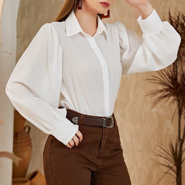 Early Autumn Ladies Shirt Business White Opaque Loose Shirt Women Shirt