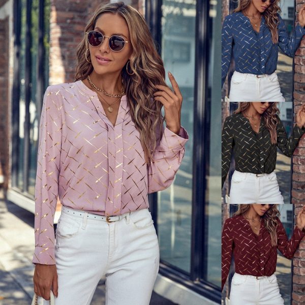 Summer Chiffon V neck Printed Cardigan Long Sleeve Shirt Top Women