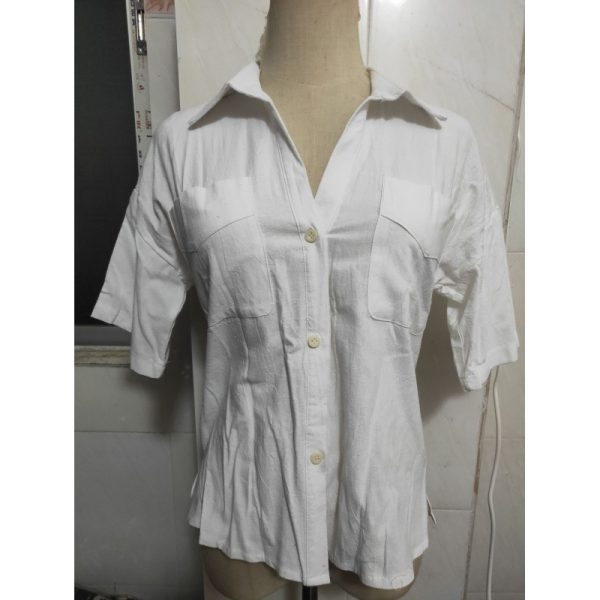 Women Clothing Cotton Linen Single-Breasted Short Sleeve Loose Shirt Women Top