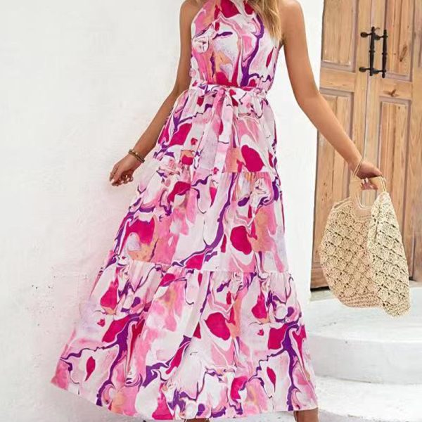 Printed Bohemian Sleeveless Ruffle Dress Beach Dress Flounced Dress