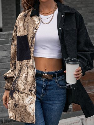 Casual Loose Leopard Print Long Sleeve Color Matching Single-Breasted Mid-Length Shirt plus Size Women Shirt Top for Women