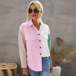 Color Block Stitching Autumn Shirt Women  Loose Long Sleeve Single Breasted Shirt
