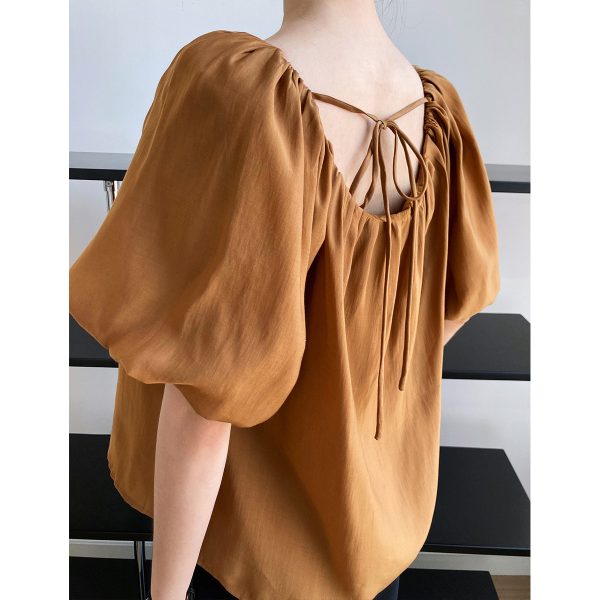 Summer Korean Tencel Puff Sleeve off-the-Shoulder Chiffon Shirt Women High-Grade Thin Doll Shirt Small Shirt