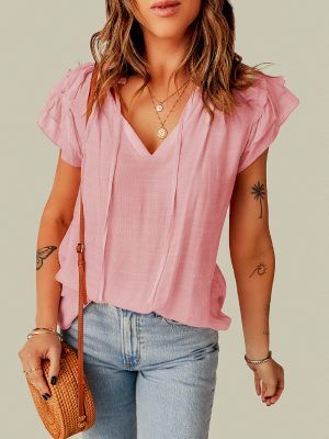 Summer Short Sleeve Top Women Casual Loose Solid Color T shirt