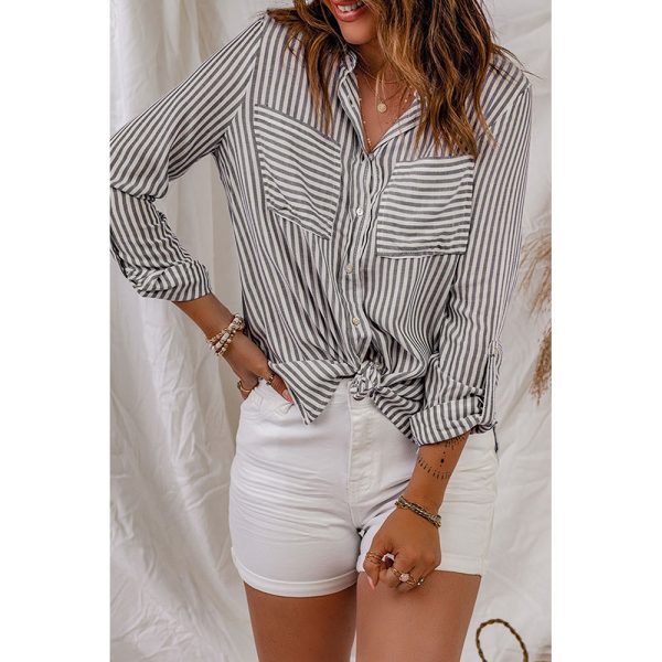 Striped Shirt Women European And American Foreign Trade Loose Collared Long Sleeve Business Attire