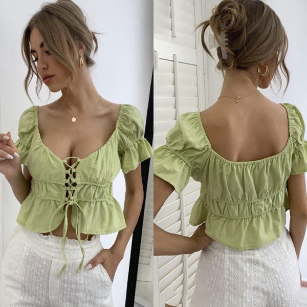 Exclusive for Women Clothing Chest Rope V neck Ruffle Short Top