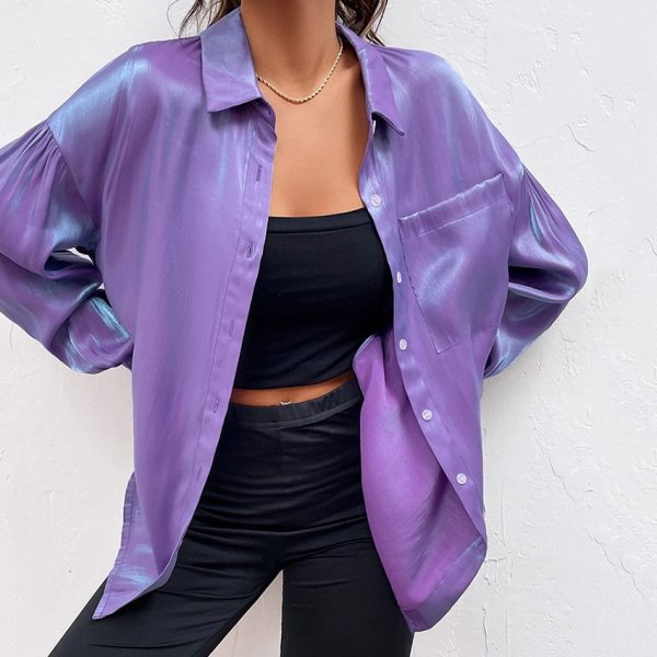 Early Autumn Shirt Purple Loose Long Sleeve Collared Temperamental Minority Fashionable All Match Shirt Women Clothing