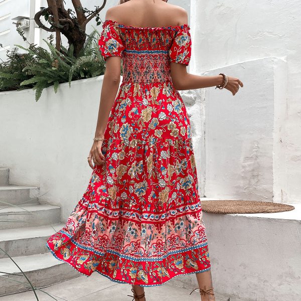 Summer Ethnic Women Clothing Off Neck Printed Dress