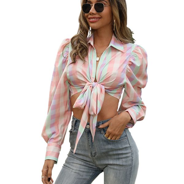 Spring Summer Plaid Long-Sleeved Cardigan Casual Shirt Women