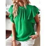 Shirt Women Summer Office Solid Color Short Sleeve Top