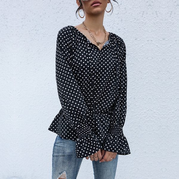 Women Wear Black Strap Polka Dot Long Sleeve Shirt Women Autumn