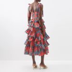 Sexy V neck Dress with Shoulder Straps Backless Stitching Printed Waist Controlled Slim Dress Women