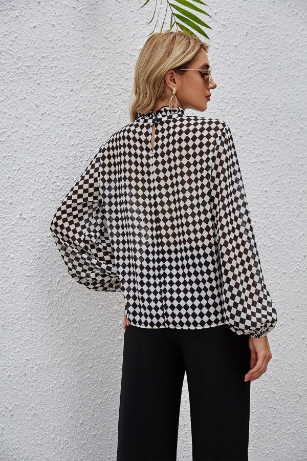 Sleeve Loose Chiffon Women T-shirt Square Plaid Spring Casual Small Shirt