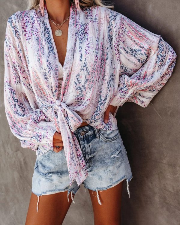 Spring Loose Printed Thin Short Sleeve Printed Cardigan Button Shirt