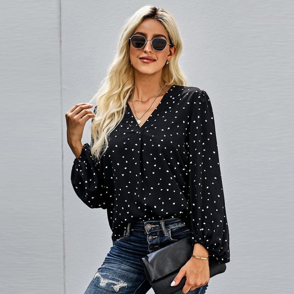 Autumn Winter Spot Polka-Dot Loose-Fitting Lantern Sleeve Long Sleeve Shirt