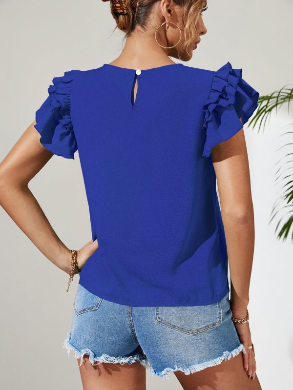 Women Clothing Summer Slim Fit Slimming Top round Neck Shirt