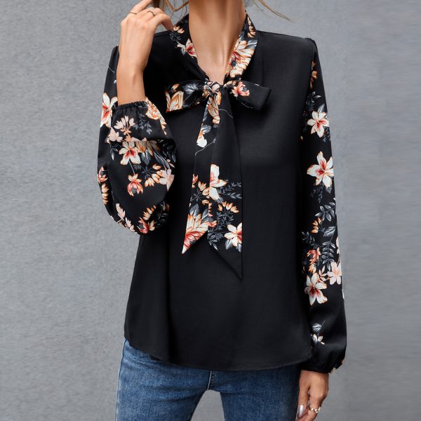 Autumn Winter Black Printed Patchwork Long Sleeves Women