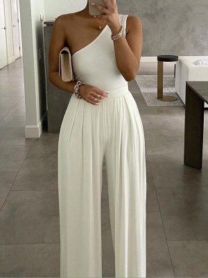 Same as Web Celebrities Concise Sexy One Shoulder Asymmetric Comfortable Jumpsuit