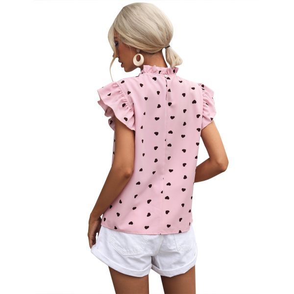 Women Clothing Casual Ruffled Short Sleeves round Neck Polka Dot Shirt Tide