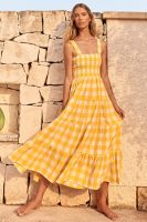 Spring Summer Bohemian Plaid Printed Women  Sleeveless Cami Dress