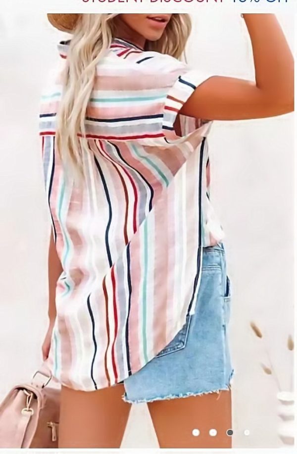 Women Clothing Summer Striped Short-Sleeved Women Shirt Casual Top