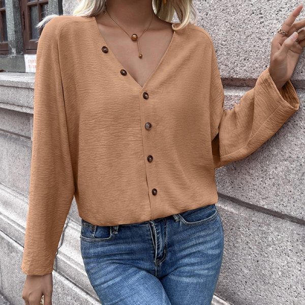 Women Clothing Casual Solid Color Single Breasted Cardigan Shirt Long Sleeved Shirt Women Top