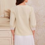 Spring Autumn Design Lace Shirt Hollow Out Cutout Lace V neck Patchwork Shirt Gentle Top for Women