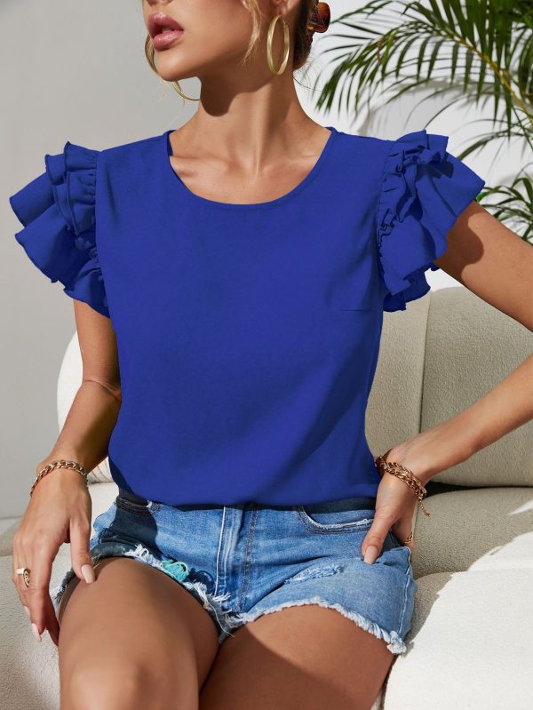 Women Clothing Summer Slim Fit Slimming Top round Neck Shirt