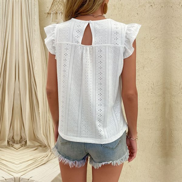 Tops Ruffled Short Sleeves White Shirt Women Summer