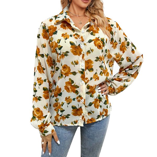 Women Clothing Spring Summer Wih Top Chiffon Floral Shirt