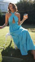 Summer   Halterneck Lace-up Backless Large Swing Dress