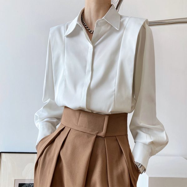 Ruffled Satin Shirt Women Spring Fall Court Long Sleeve French Young Niche Shirt