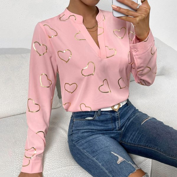 Printed Shirt Women Spring Summer Office Long Sleeved Top