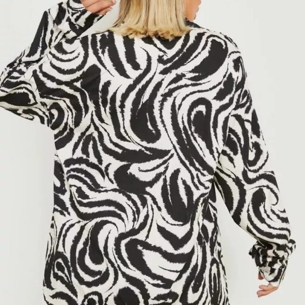 Fall Elegant Urban Printed Shirt Long Sleeve Loose Zebra Print Top for Women