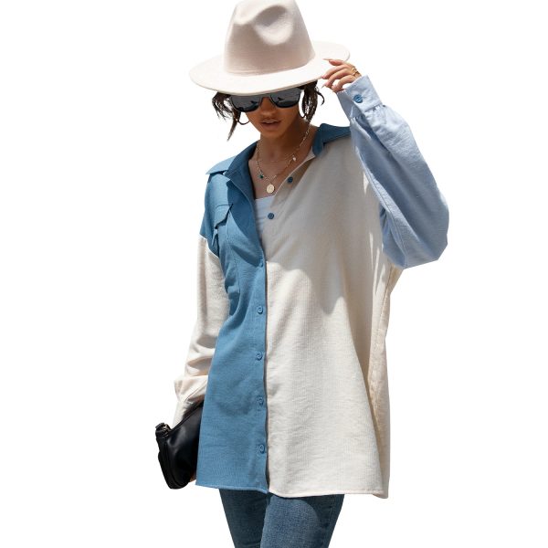 Summer Spring New  Color Block Stitching Shirt for Women