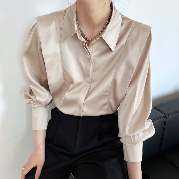 Ruffled Satin Shirt Women Spring Fall Court Long Sleeve French Young Niche Shirt