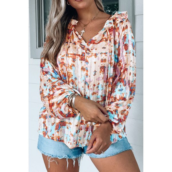 Multi Color Pattern Printed Pleated Long Sleeved Shirt Women Chiffon Shirt