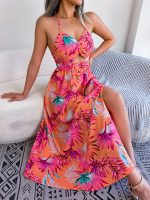 Spring Summer Vacation Sleeveless Cutout Sling Maxi Dress Beach Dress Women Clothing