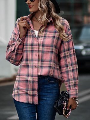 Women Autumn Winter Casual Loose Boyfriend Plaid Shirt