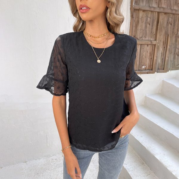 Women Clothing Summer Lace Short Sleeved T shirt Crew Neck Casual Women Top