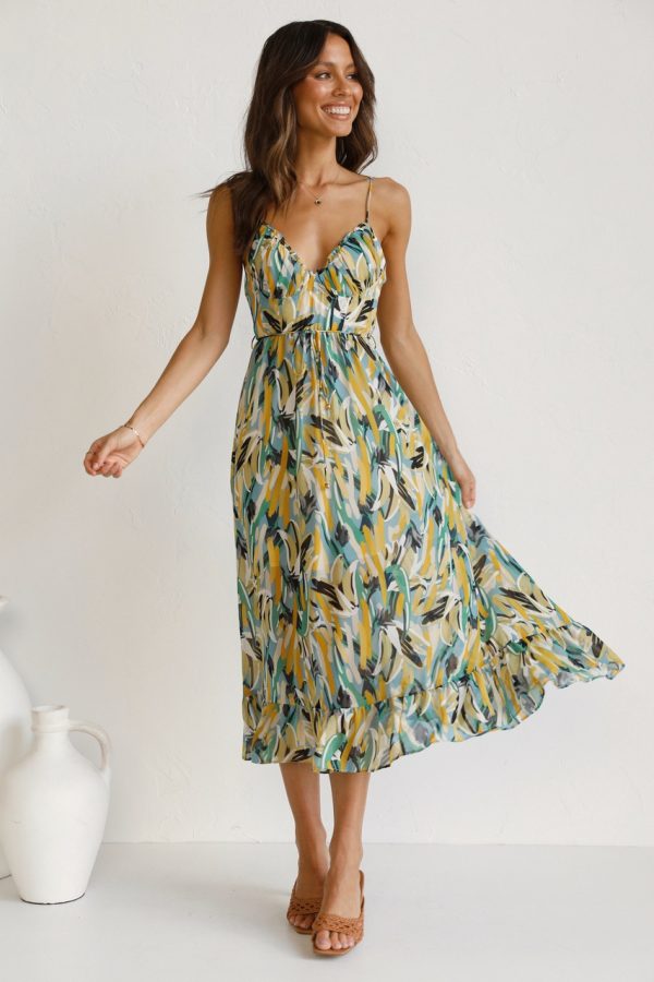 Women Printed Ruffle Sleeveless Dress