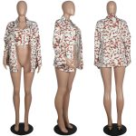 Women Clothing Fashion Shirt Leopard Print Long Sleeve Plus Size Shirt Two-Piece Set