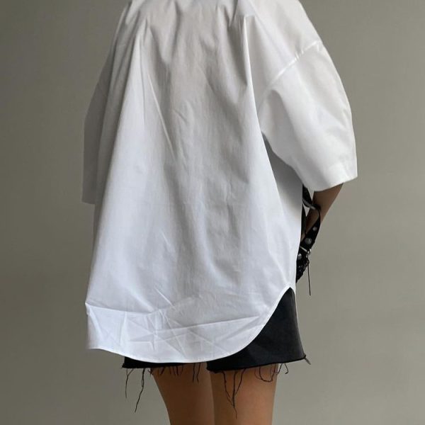 Summer White Short-Sleeved Loose Top Women Office Niche Half-Sleeve Shirt